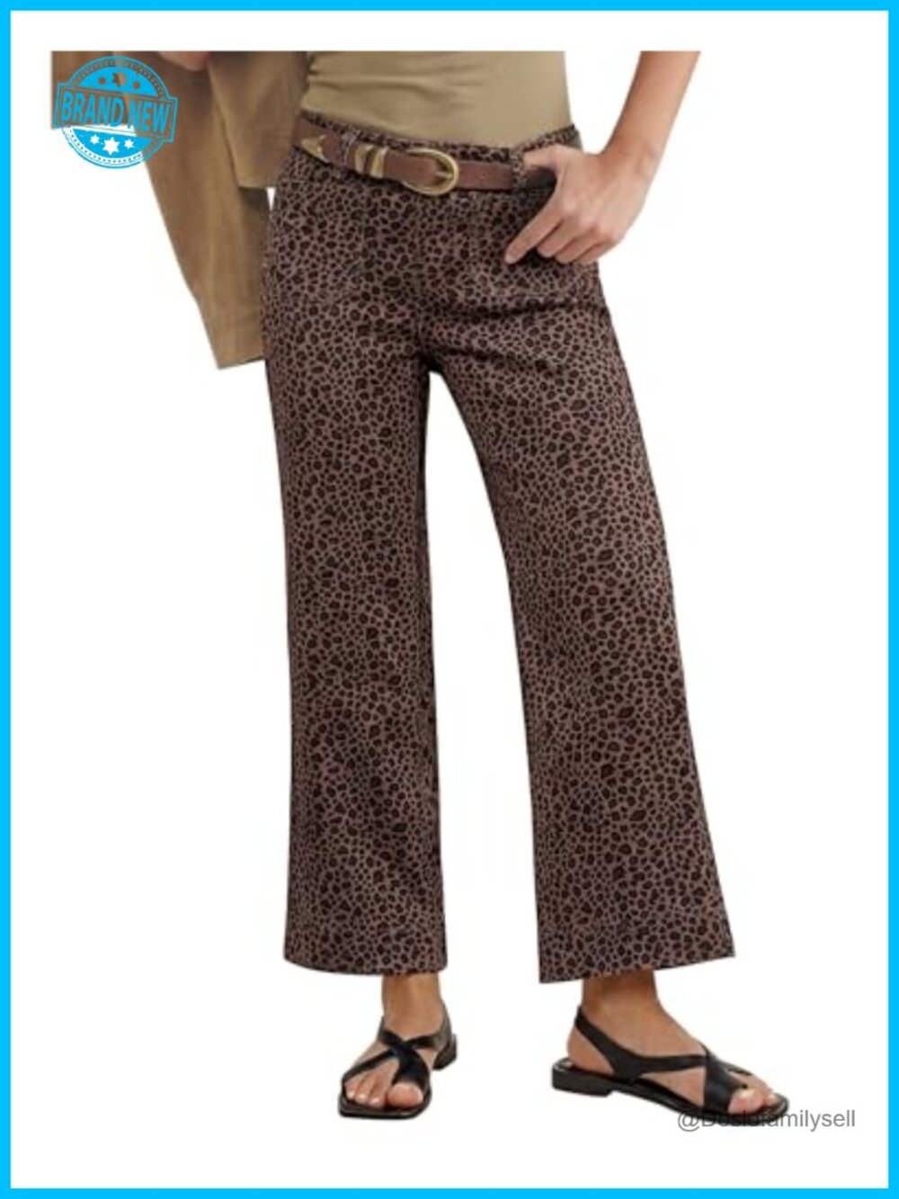 Wide Leg High Waisted Leopard Print Cropped Stretch Denim Jeans